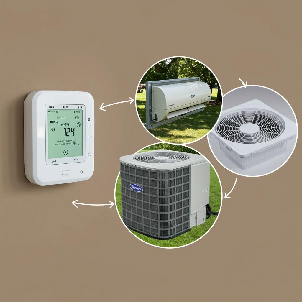 Smart thermostat and HVAC unit showcasing energy-saving tips in a Wisconsin home